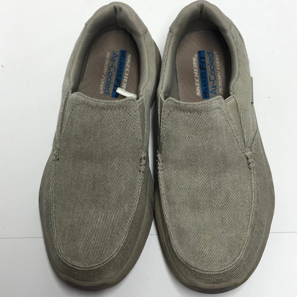 Skechers Mens‎ relaxed fit Canvas Slip On Loafers Khaki Tan Moc Toe Casual Shoes